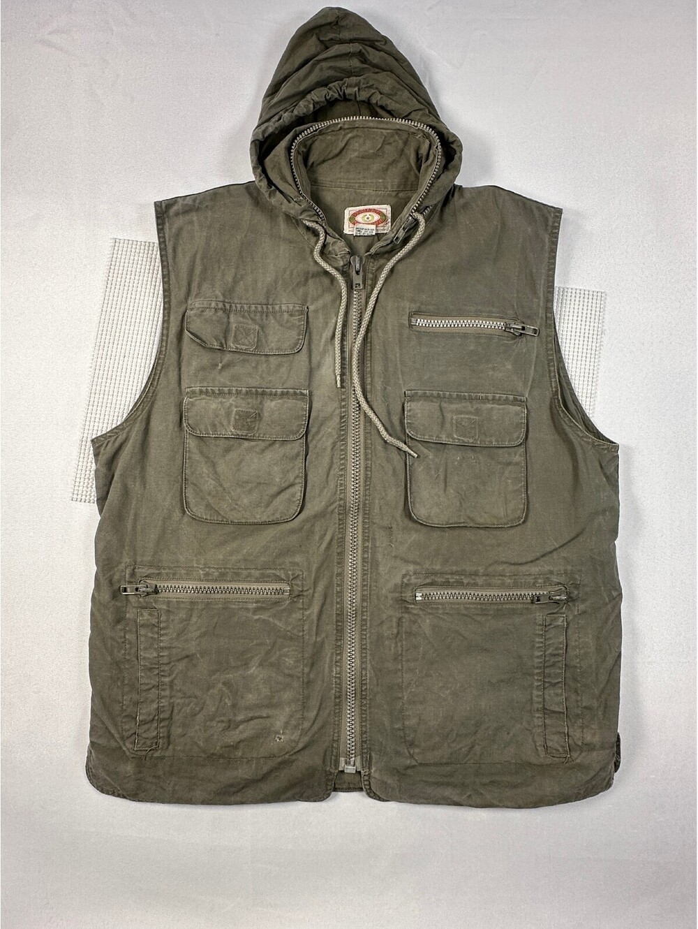 Vtg 80s Banana Republic Mill Valley Cotton Safari Hooded Utility Vest Green L